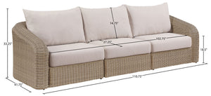 Meridian Furniture Seacrest 3 Piece Wicker Modular Outdoor Sectional Sofa with Olefin Cushions 55001Beige-S3