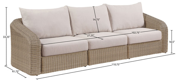 Meridian Furniture Seacrest 3 Piece Wicker Modular Outdoor Sectional Sofa with Olefin Cushions 55001Beige-S3