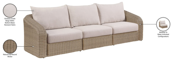 Meridian Furniture Seacrest 3 Piece Wicker Modular Outdoor Sectional Sofa with Olefin Cushions 55001Beige-S3