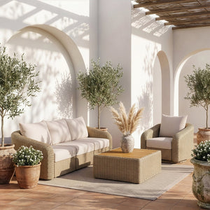 Meridian Furniture Seacrest 3 Piece Wicker Modular Outdoor Sectional Sofa with Olefin Cushions 55001Beige-S3