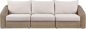 Meridian Furniture Seacrest 3 Piece Wicker Modular Outdoor Sectional Sofa with Olefin Cushions 55001Beige-S3