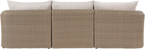 Meridian Furniture Seacrest 3 Piece Wicker Modular Outdoor Sectional Sofa with Olefin Cushions 55001Beige-S3
