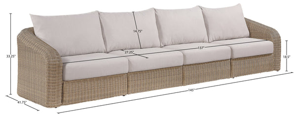 Meridian Furniture Seacrest Four Piece Wicker Modular Outdoor Sectional with Uv Resistant Olefin Cushions 55001Beige-S4