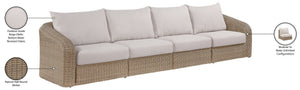 Meridian Furniture Seacrest Four Piece Wicker Modular Outdoor Sectional with Uv Resistant Olefin Cushions 55001Beige-S4