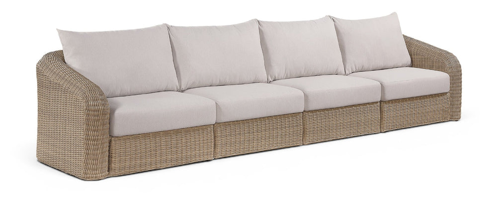 Meridian Furniture Seacrest Four Piece Wicker Modular Outdoor Sectional with Uv Resistant Olefin Cushions 55001Beige-S4