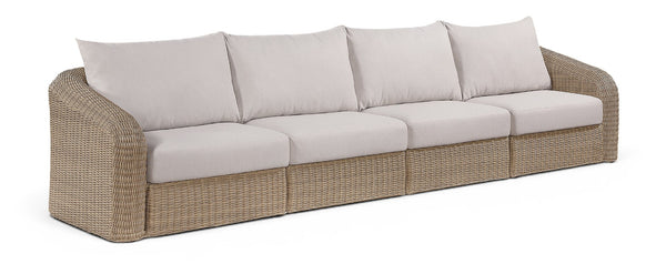 Meridian Furniture Seacrest Four Piece Wicker Modular Outdoor Sectional with Uv Resistant Olefin Cushions 55001Beige-S4