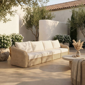 Meridian Furniture Seacrest Four Piece Wicker Modular Outdoor Sectional with Uv Resistant Olefin Cushions 55001Beige-S4