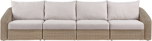 Meridian Furniture Seacrest Four Piece Wicker Modular Outdoor Sectional with Uv Resistant Olefin Cushions 55001Beige-S4