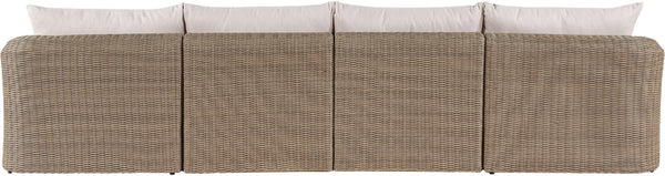 Meridian Furniture Seacrest Four Piece Wicker Modular Outdoor Sectional with Uv Resistant Olefin Cushions 55001Beige-S4