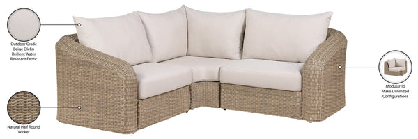 Meridian Furniture Seacrest Outdoor Modular Sectional Wicker and Olefin Fabric Resort Patio Seating 55001Beige-Sec3A