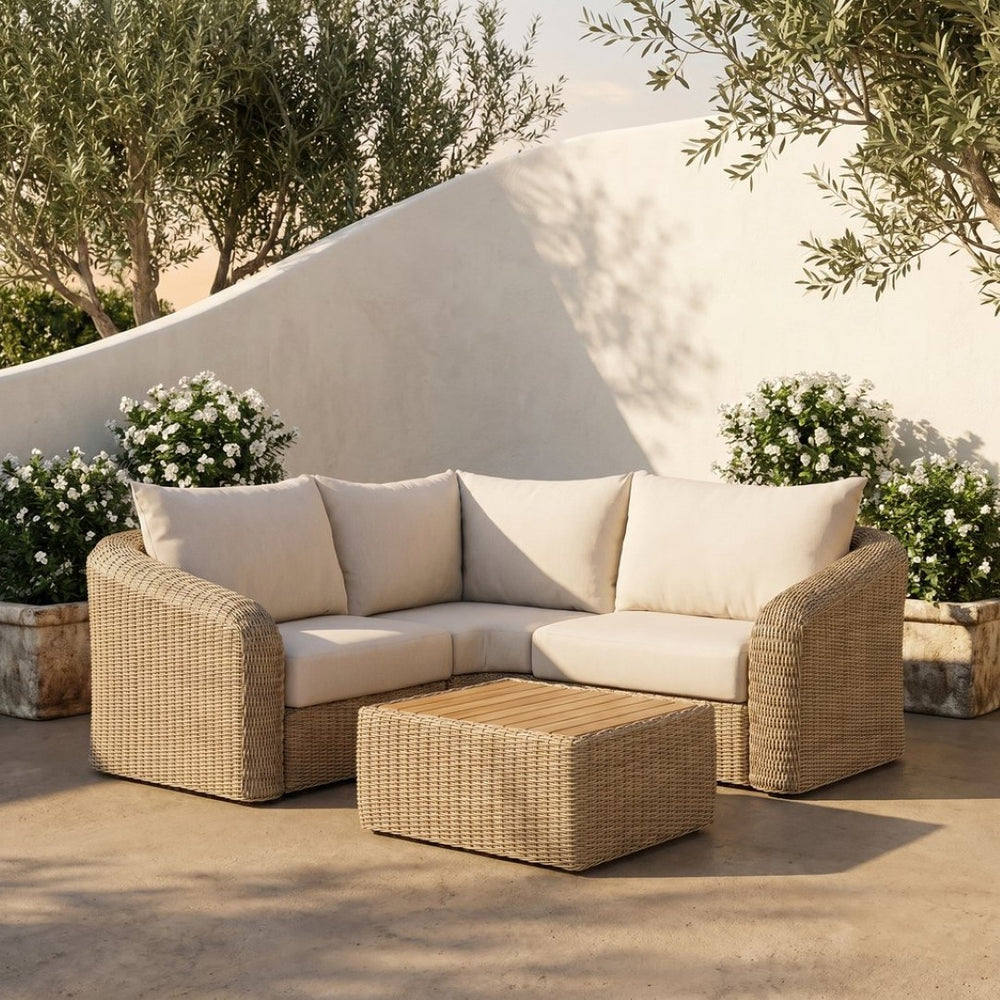 Meridian Furniture Seacrest Outdoor Modular Sectional Wicker and Olefin Fabric Resort Patio Seating 55001Beige-Sec3A