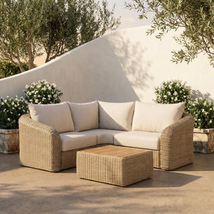 Meridian Furniture Seacrest Outdoor Modular Sectional Wicker and Olefin Fabric Resort Patio Seating 55001Beige-Sec3A