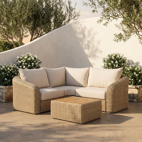 Meridian Furniture Seacrest Outdoor Modular Sectional Wicker and Olefin Fabric Resort Patio Seating 55001Beige-Sec3A