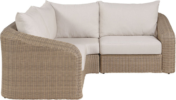 Meridian Furniture Seacrest Outdoor Modular Sectional Wicker and Olefin Fabric Resort Patio Seating 55001Beige-Sec3A
