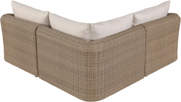Meridian Furniture Seacrest Outdoor Modular Sectional Wicker and Olefin Fabric Resort Patio Seating 55001Beige-Sec3A