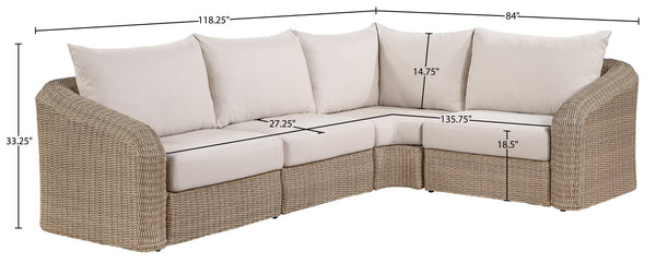 Meridian Furniture Seacrest Outdoor Modular Sectional Wicker Aluminum Frame Uv Resistant Olefin Fabric 55001Beige-Sec4A