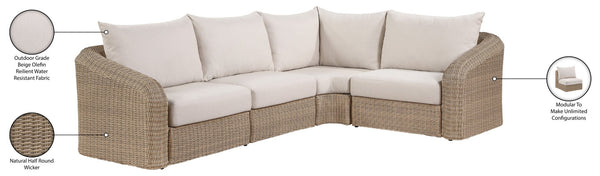 Meridian Furniture Seacrest Outdoor Modular Sectional Wicker Aluminum Frame Uv Resistant Olefin Fabric 55001Beige-Sec4A