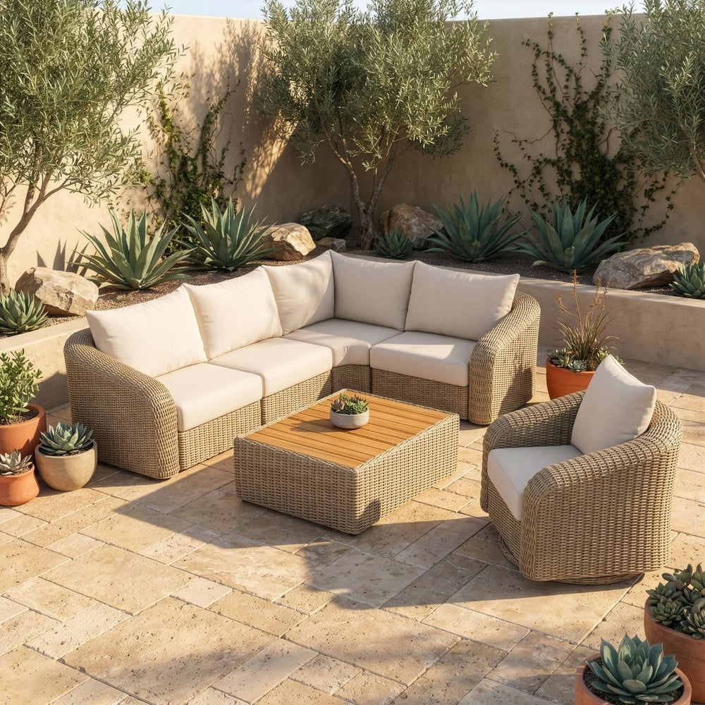 Meridian Furniture Seacrest Outdoor Modular Sectional Wicker Aluminum Frame Uv Resistant Olefin Fabric 55001Beige-Sec4A