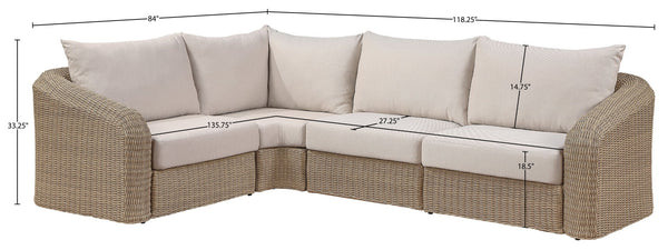 Meridian Furniture Seacrest Four Piece Modular Outdoor Sectional Wicker Frame Olefin Fabric Patio Set 55001Beige-Sec4B