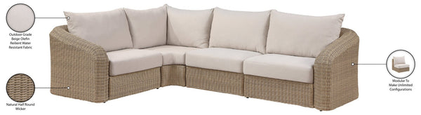 Meridian Furniture Seacrest Four Piece Modular Outdoor Sectional Wicker Frame Olefin Fabric Patio Set 55001Beige-Sec4B