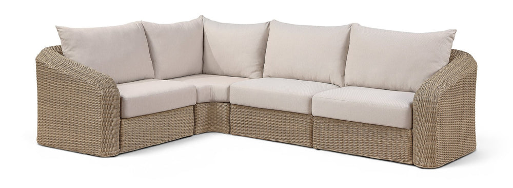 Meridian Furniture Seacrest Four Piece Modular Outdoor Sectional Wicker Frame Olefin Fabric Patio Set 55001Beige-Sec4B