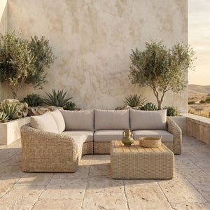 Meridian Furniture Seacrest Four Piece Modular Outdoor Sectional Wicker Frame Olefin Fabric Patio Set 55001Beige-Sec4B