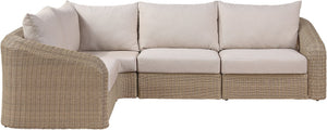 Meridian Furniture Seacrest Four Piece Modular Outdoor Sectional Wicker Frame Olefin Fabric Patio Set 55001Beige-Sec4B