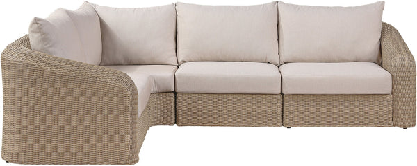 Meridian Furniture Seacrest Four Piece Modular Outdoor Sectional Wicker Frame Olefin Fabric Patio Set 55001Beige-Sec4B