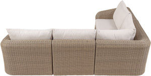 Meridian Furniture Seacrest Four Piece Modular Outdoor Sectional Wicker Frame Olefin Fabric Patio Set 55001Beige-Sec4B