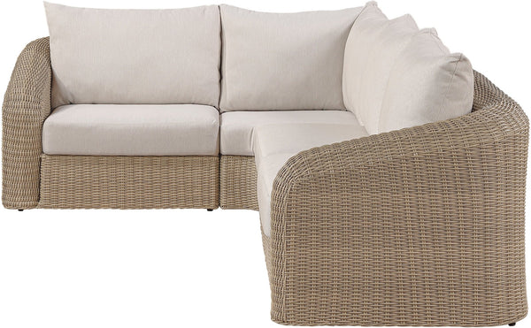 Meridian Furniture Seacrest Four Piece Modular Outdoor Sectional Wicker Frame Olefin Fabric Patio Set 55001Beige-Sec4B