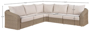 Meridian Furniture Seacrest Five Piece Wicker Outdoor Modular Sectional with Olefin Fabric Patio Seating 55001Beige-Sec5A