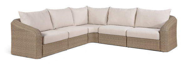 Meridian Furniture Seacrest Five Piece Wicker Outdoor Modular Sectional with Olefin Fabric Patio Seating 55001Beige-Sec5A