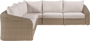 Meridian Furniture Seacrest Five Piece Wicker Outdoor Modular Sectional with Olefin Fabric Patio Seating 55001Beige-Sec5A