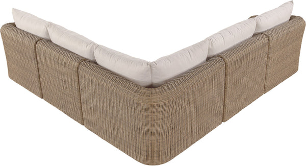 Meridian Furniture Seacrest Five Piece Wicker Outdoor Modular Sectional with Olefin Fabric Patio Seating 55001Beige-Sec5A