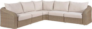 Meridian Furniture Seacrest Five Piece Wicker Outdoor Modular Sectional with Olefin Fabric Patio Seating 55001Beige-Sec5A
