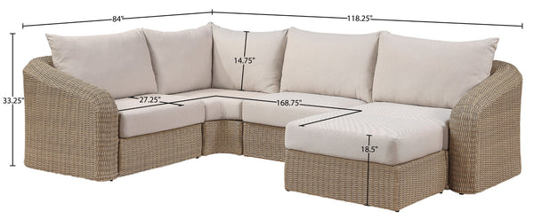Meridian Furniture Seacrest Outdoor Modular Sectional Five Piece Wicker Aluminum Resort Patio Set 55001Beige-Sec5B