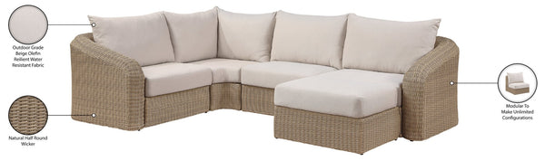 Meridian Furniture Seacrest Outdoor Modular Sectional Five Piece Wicker Aluminum Resort Patio Set 55001Beige-Sec5B