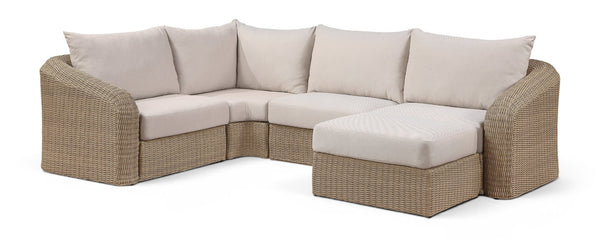 Meridian Furniture Seacrest Outdoor Modular Sectional Five Piece Wicker Aluminum Resort Patio Set 55001Beige-Sec5B