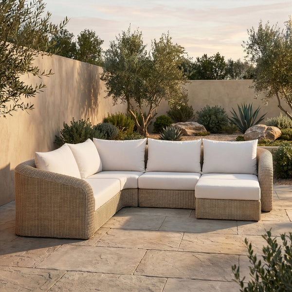 Meridian Furniture Seacrest Outdoor Modular Sectional Five Piece Wicker Aluminum Resort Patio Set 55001Beige-Sec5B
