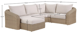 Meridian Furniture Seacrest Five Piece Outdoor Modular Sectional Wicker Aluminum Frame Olefin Cushions 55001Beige-Sec5C