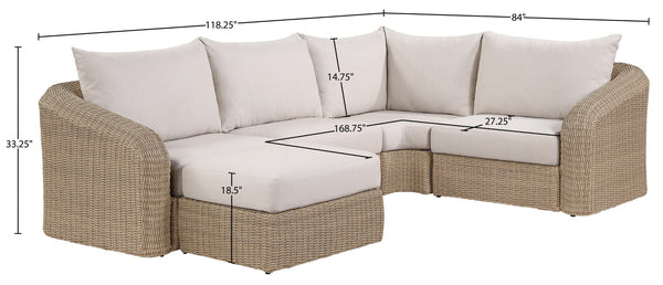 Meridian Furniture Seacrest Five Piece Outdoor Modular Sectional Wicker Aluminum Frame Olefin Cushions 55001Beige-Sec5C