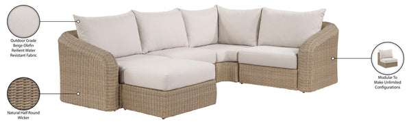 Meridian Furniture Seacrest Five Piece Outdoor Modular Sectional Wicker Aluminum Frame Olefin Cushions 55001Beige-Sec5C