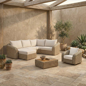Meridian Furniture Seacrest Five Piece Outdoor Modular Sectional Wicker Aluminum Frame Olefin Cushions 55001Beige-Sec5C