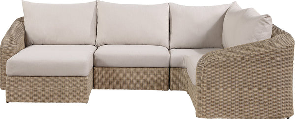Meridian Furniture Seacrest Five Piece Outdoor Modular Sectional Wicker Aluminum Frame Olefin Cushions 55001Beige-Sec5C