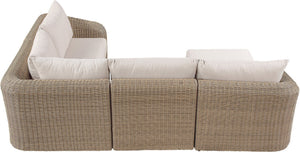 Meridian Furniture Seacrest Five Piece Outdoor Modular Sectional Wicker Aluminum Frame Olefin Cushions 55001Beige-Sec5C