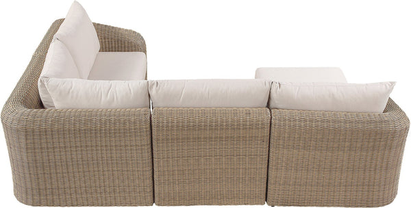 Meridian Furniture Seacrest Five Piece Outdoor Modular Sectional Wicker Aluminum Frame Olefin Cushions 55001Beige-Sec5C