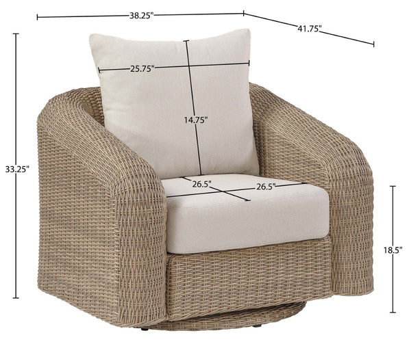 Meridian Furniture Seacrest Wicker Outdoor Swivel Patio Chair with Rust Resistant Frame and Water Cushion Beige 55001Beige-Swivel