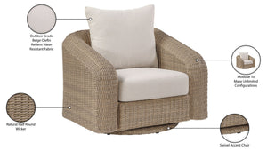 Meridian Furniture Seacrest Wicker Outdoor Swivel Patio Chair with Rust Resistant Frame and Water Cushion Beige 55001Beige-Swivel