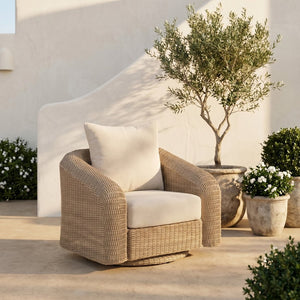 Meridian Furniture Seacrest Wicker Outdoor Swivel Patio Chair with Rust Resistant Frame and Water Cushion Beige 55001Beige-Swivel