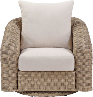 Meridian Furniture Seacrest Wicker Outdoor Swivel Patio Chair with Rust Resistant Frame and Water Cushion Beige 55001Beige-Swivel